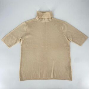 Eileen Fisher Cream Short Sleeve Turtleneck Merino Wool Sweater